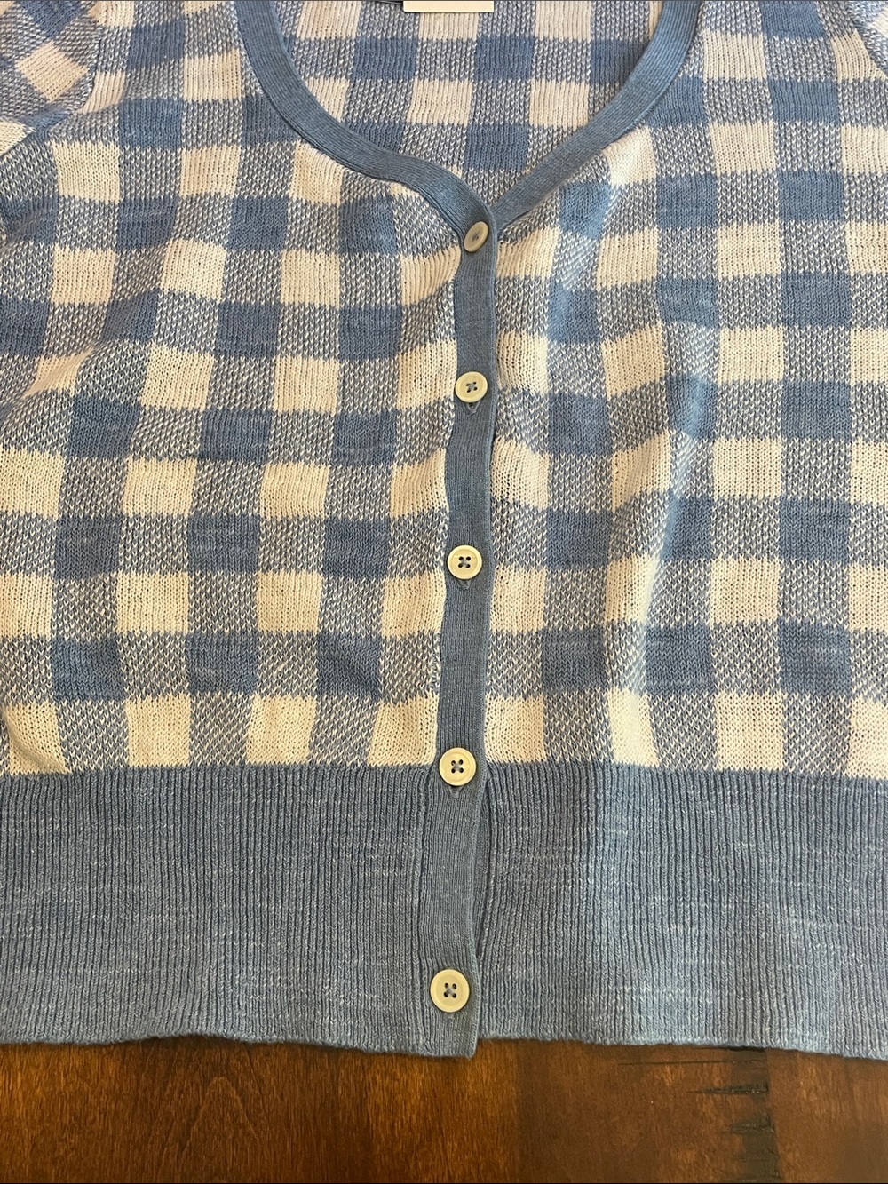 NWT Ralph Lauren Gingham Light Blue & White Short Sleeve Knit Cardigan - Picture 14 of 14